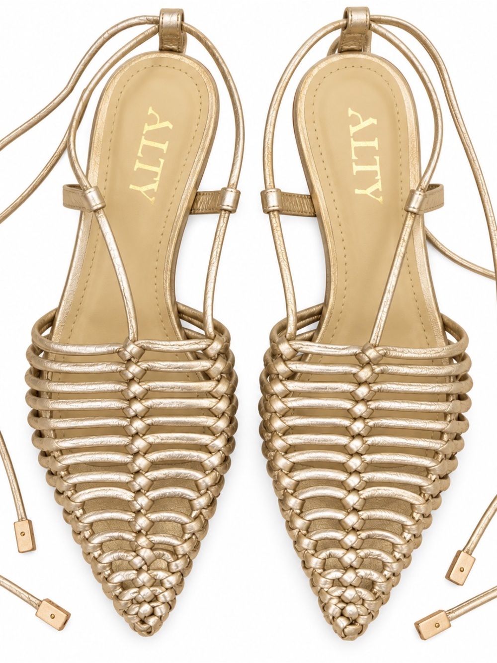 Alta Letha Gold Metallic Lace-Up Sandals Like New